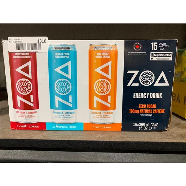 ZOA Energy Drink Zero Sugar 15x355ml - Assorted Flavor