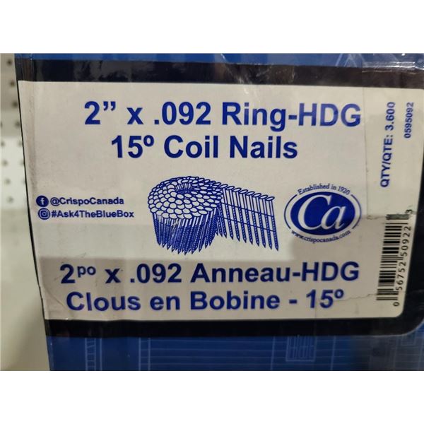 Crispo Canada 2"x .092" Ring HDG 15° Coil Nails  - 3600 count
