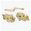 Image 6 : Antique 18k Gold 3.24 ctw Old Cut Diamond & Emerald Ribbon Dual Dress Clip Brooc
