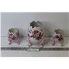 Image 1 : (3) Vintage Pink Floral Cracked Egg Shape Pedestal Vases