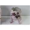 Image 2 : (3) Vintage Pink Floral Cracked Egg Shape Pedestal Vases