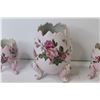 Image 4 : (3) Vintage Pink Floral Cracked Egg Shape Pedestal Vases