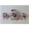 Image 5 : (3) Vintage Pink Floral Cracked Egg Shape Pedestal Vases