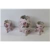 Image 6 : (3) Vintage Pink Floral Cracked Egg Shape Pedestal Vases