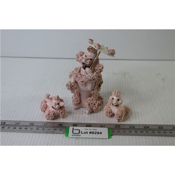 Vintage Pink Spaghetti Glass Poodles Set (no damages)