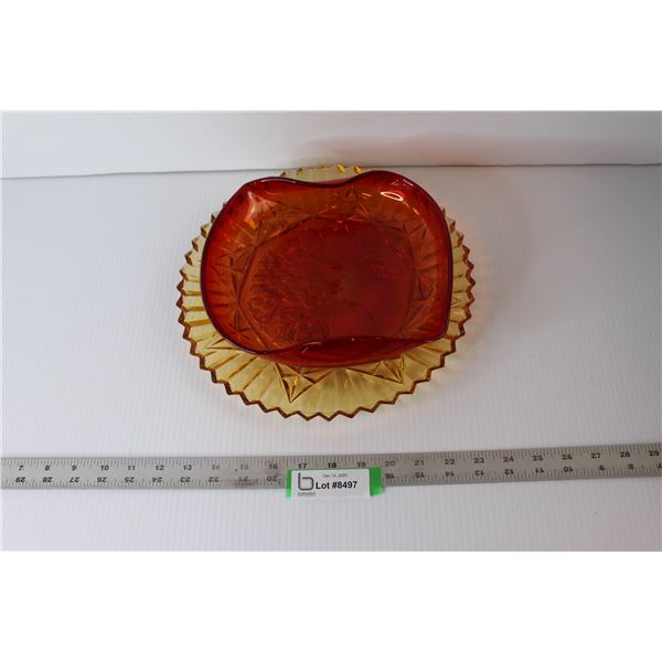 Orange Glass Plate, Red Glass Dish