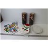 Image 1 : Christmas Items - Tall Glass Candles - Snowman Dish - Santa Face Dish - Tile Coasters