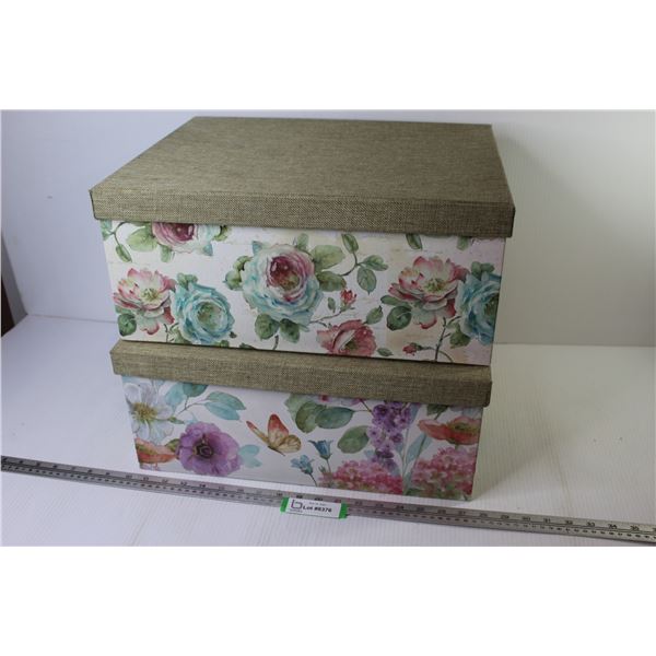 (2) Flowered Storage Boxes