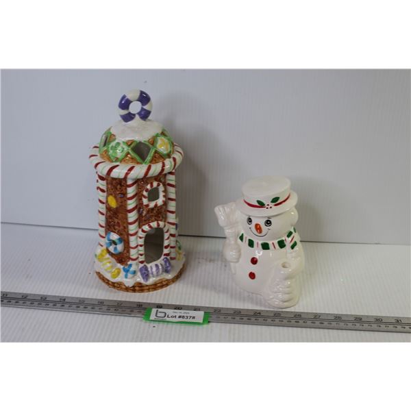 Ceramic Snowman Bank - Building Tealight Candle Holder
