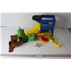 Image 1 : Angry Birds Pig, Toy Locomotive, Toy Helicopter, Fisher Price Batman Garage, etc.