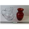 Image 1 : Glass Pitcher - Red Glass Vase