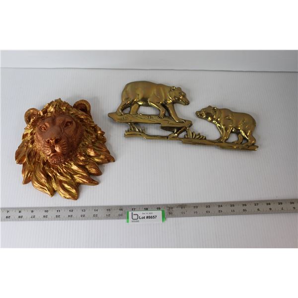 Lions Head Wall Hanging, Bears Wall Hanging - Metal