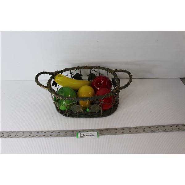 Basket With Five Glass Fruits - Banana Is Damaged