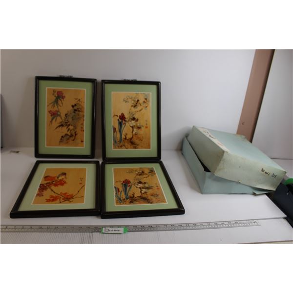 (4) Framed Chinese Art Pieces - 12  x 15 1/2 