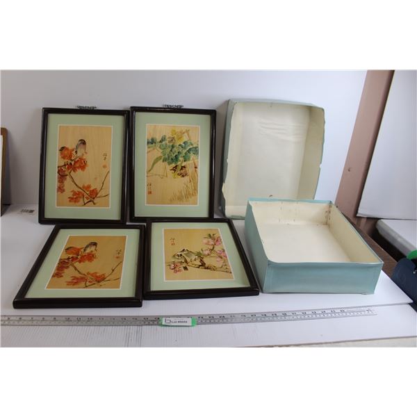 (4) Framed Chinese Art Pieces - 12  x 15 1/2 