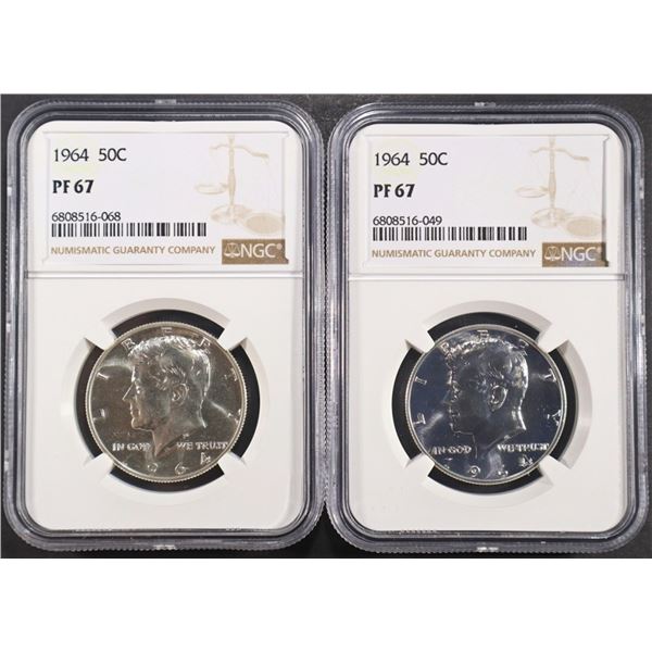 (2) 1964 PROOF KENNEDY HALF DOLLARS NGC PF67