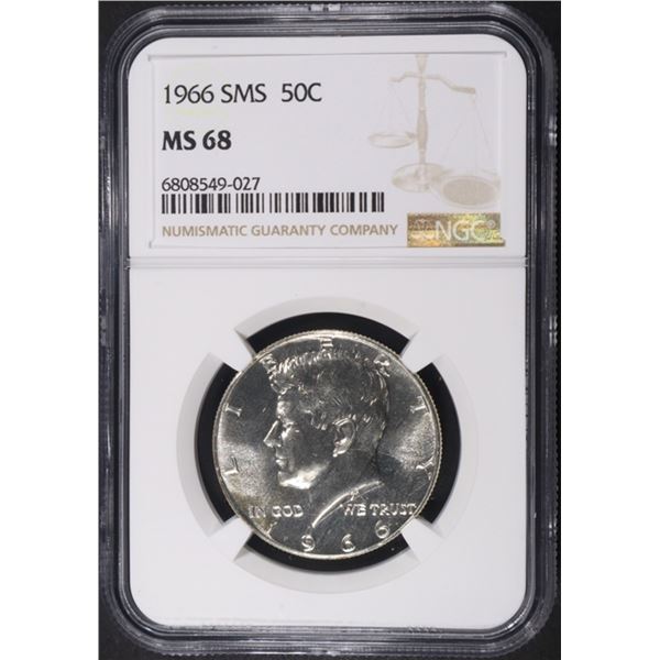 1966 SMS KENNEDY HALF DOLLAR NGC MS68