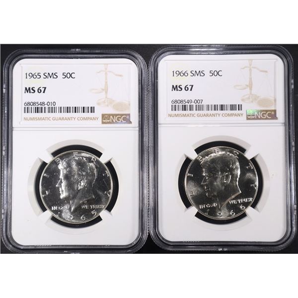 1965 & 1966 SMS KENNEDY HALF DOLLARS NGC MS67