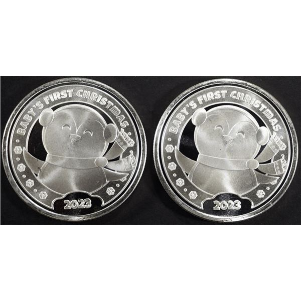 (2) 1 OZ .999 SILVER 2023 BABYS FIRST XMAS ROUNDS