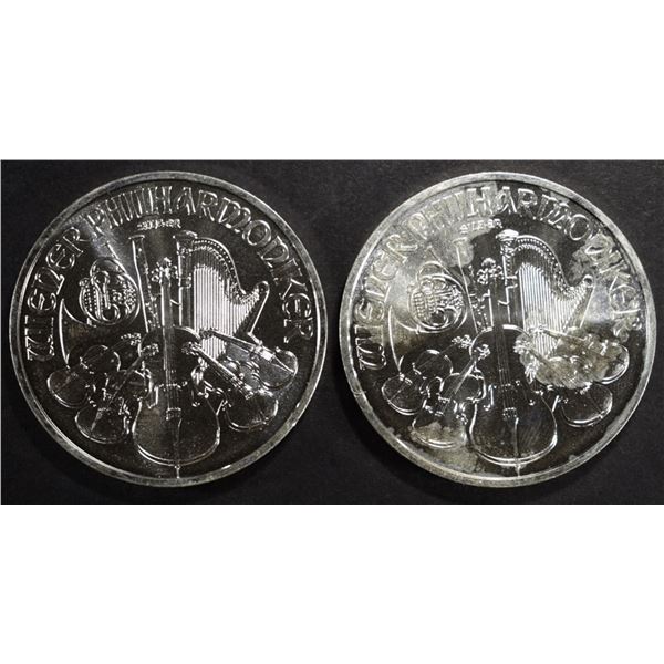 (2) 1 OZ .999 SILVER AUSTRIAN PHILHARMONIC ROUNDS