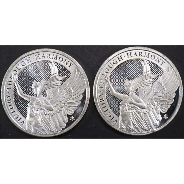 (2) 1 OZ .999 SILVER 2021 QUEENS VIRTUES ROUNDS