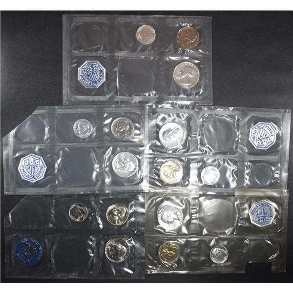 1961-65 US PROOF SETS MISSING CENT & HALF