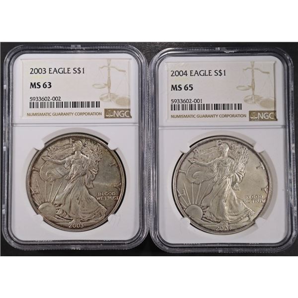 2003 MS63 & 2004 MS65 AMER SILVER EAGLE NGC