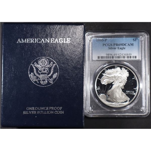 1995-P PROOF AMERICAN SILVER EAGLE PCGS PR69DCAM