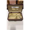 Image 2 : WOODEN JEWELLERY BOX W/ CONTENTS