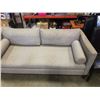 Image 3 : MODERN SOFA WITH HEAVY FILLED CUSHIONS, GREY FABRIC AND WALNUT WOOD TRIM