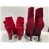Image 3 : Red Suede Stilleto Boots With Floral Design On Heel And Beyond Red Suede Studded Pumps Both Womens 7