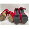 Image 4 : Red Suede Stilleto Boots With Floral Design On Heel And Beyond Red Suede Studded Pumps Both Womens 7