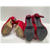 Image 5 : Red Suede Stilleto Boots With Floral Design On Heel And Beyond Red Suede Studded Pumps Both Womens 7