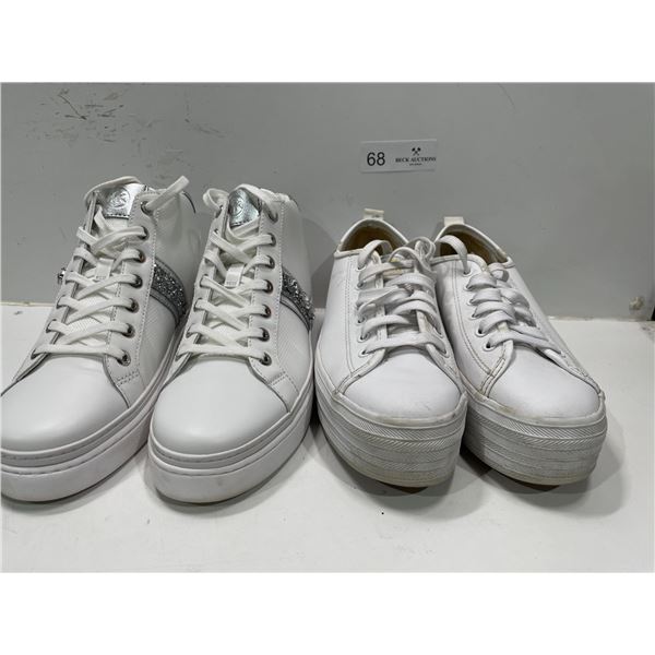 Micheal Kors White Rhinestone Sneakers And Classic Platform Ked Sneakers Both Womens 7