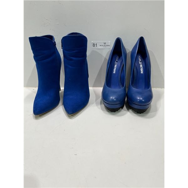 Just Fab Blue Suede Stilleto Boots And Pour La Victore Blue Pumps Both Womens 7.5