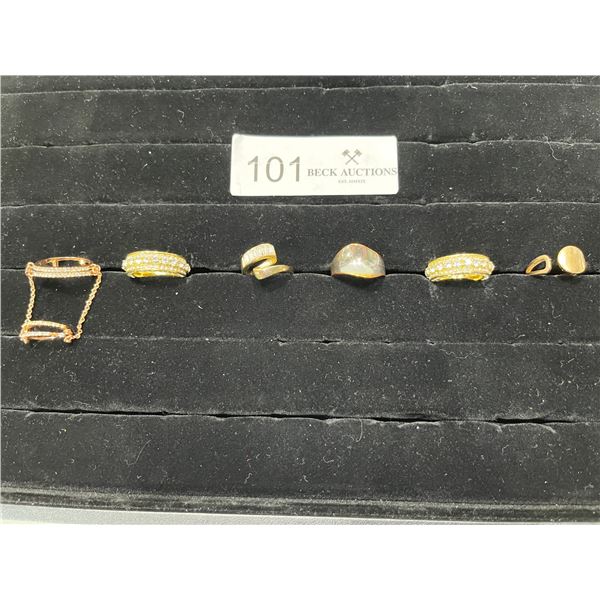 Collection Of 6 Vintage Blingy Gold Theme Costume Rings Range From Size 6-7