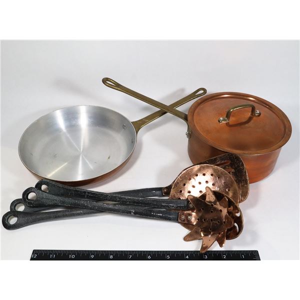 COPPER POT W/LID & FRY PAN MADE IN MONTREAL WITH