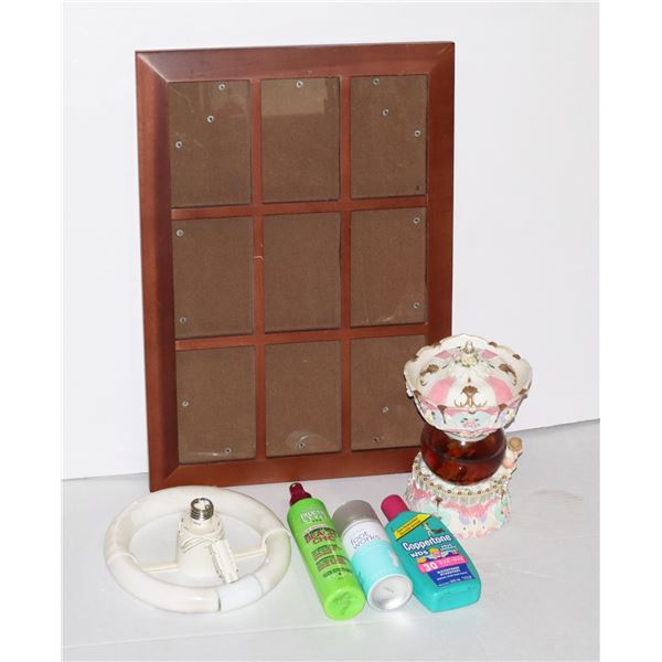 ESTATE BOX HOME ITEMS INCLUDING PICTURE FRAME,