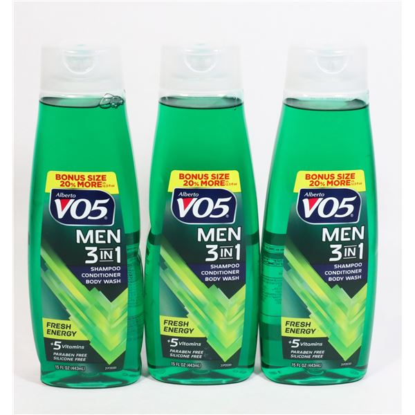 LOT OF X3 V05 MEN 3IN1 SHAMPOO, CONDITIONER &BODY