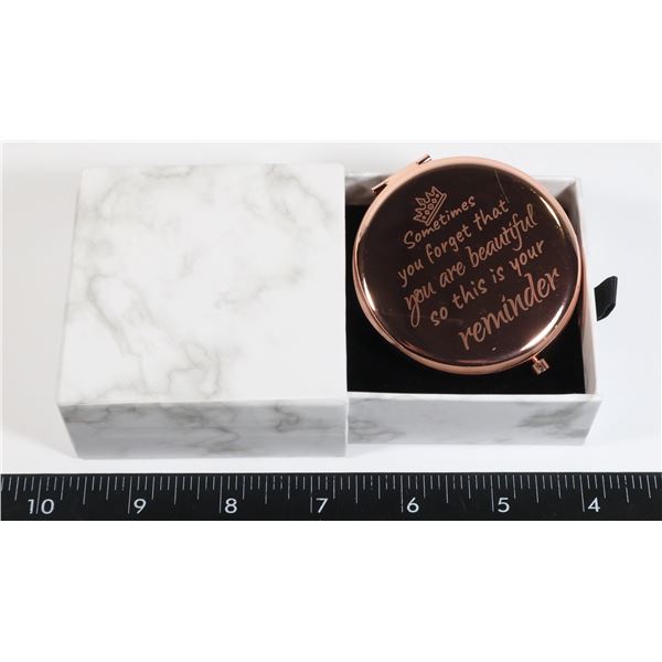 NEW COMPACT WITH ETCHED MESSAGE. SOMETIMES YOU