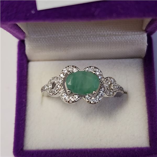 SILVER EMERALD CUBIC ZIRCONIA RING