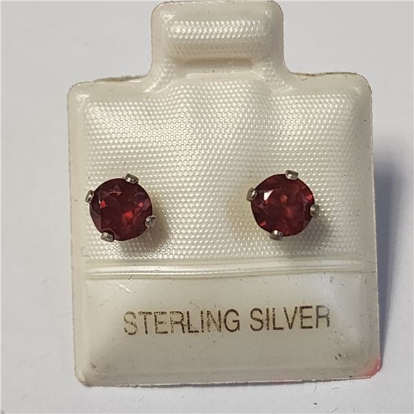 SILVER GARNET EARRINGS, MADE IN CANADA