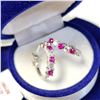 Image 2 : SILVER CREATED RUBY HOOP EARRINGS