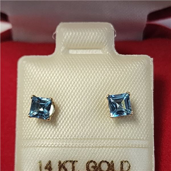 14K YELLOW GOLD BLUE TOPAZ(0.73CT) EARRINGS