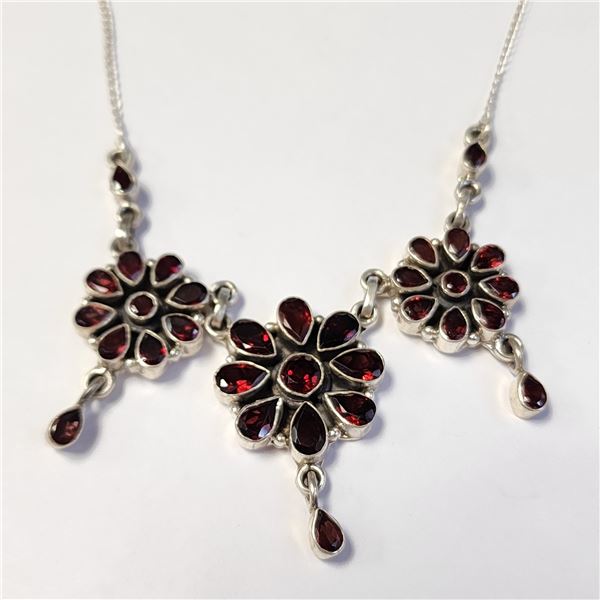 SILVER GARNET 33.26G 18" NECKLACE