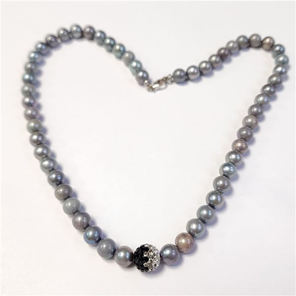 SILVER CZ AND PEARL 17" NECKLACE