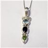 Image 1 : SILVER LOLITE BLUE TOPAZ AND PERIDOT 16" NECKLACE