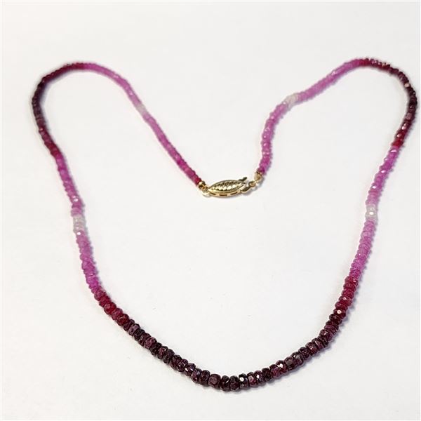 14K YELLOW GOLD RUBY BEADS 16" NECKLACE