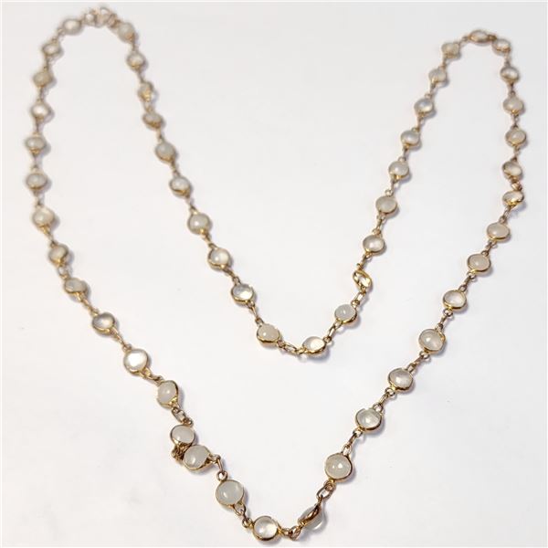 SILVER GOLD PLATED WHITE MOONSTONE 26" NECKLACE