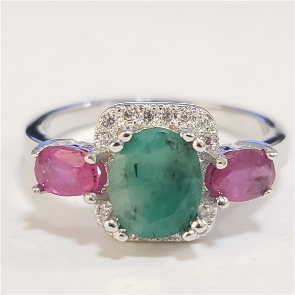 SILVER EMERALD RUBY RING (~SIZE 7.5)